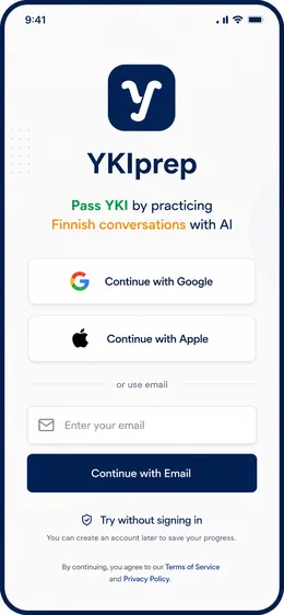 YKIprep-sovelluksen yhdistetty rekisteröitymis- ja kirjautumisnäyttö